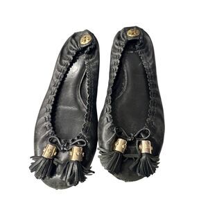 TORY BURCH Women’s Ballet Leather Tassel Ballerina Flats Shoes SZ 8.5M black ree